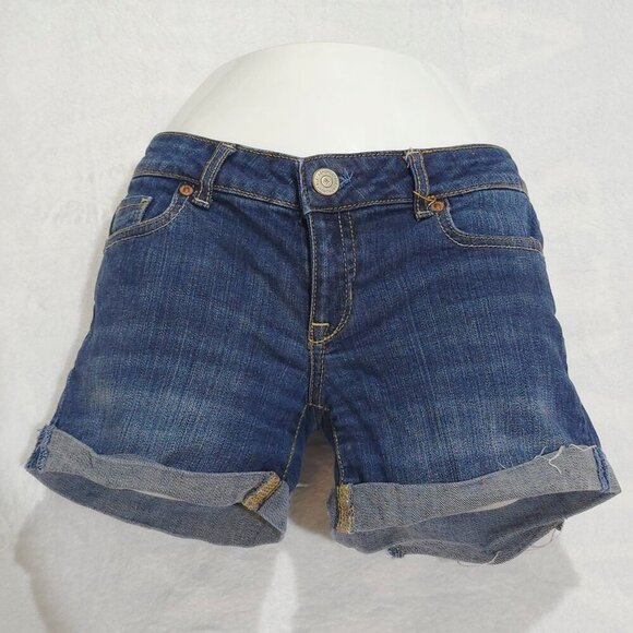 Aeropostale ✦ Denim Cuffed Shorts ✦ Blue Distressed Jean Cutoffs Sz 3/4 EUC - Picture 10 of 12